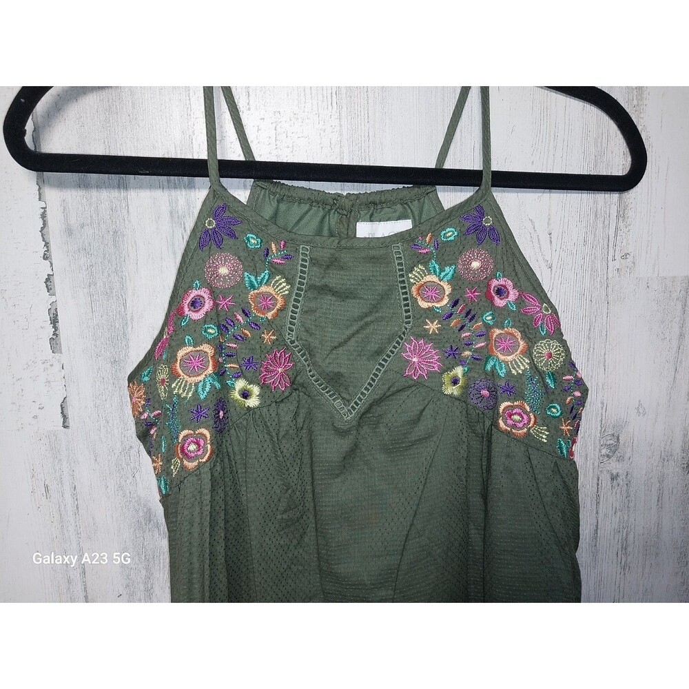The Children's Place Green Embroidered Spaghetti Strap Dress Size XL - Picture 2 of 6